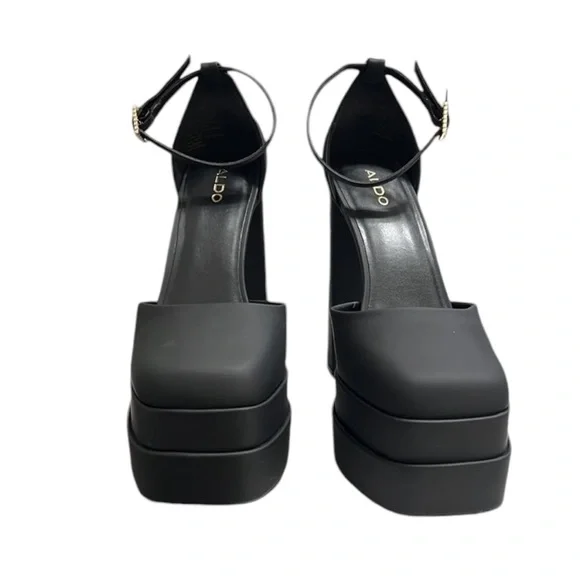 Aldo Black Ankle Strap Platform Pumps Size 8.5 - Picture 2 of 10